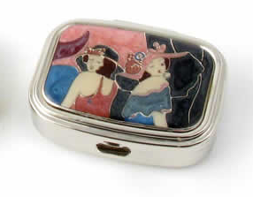 Speert Silver "Two Classic Ladies" 2 Compartment Oval Pill Box