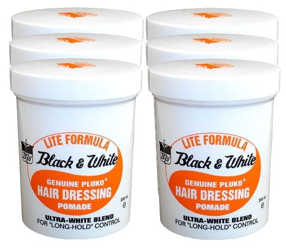 Black & White Genuine Pluko Hair Dressing Light Pomade - 6 Pack - 7oz