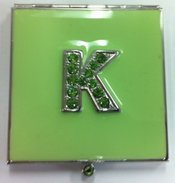 Compact Size Rhinestone Initialed Makeup Mirrors - Pastel Green